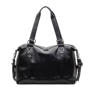 Retro large capacity black PU pillow bag with glossy finish and casual shoulder strap