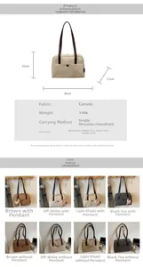 Detailed dimensions and four color options for the canvas tote bag with shoulder straps