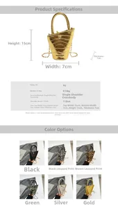Detail view of mini bucket bag with stone pattern texture and metallic chain strap