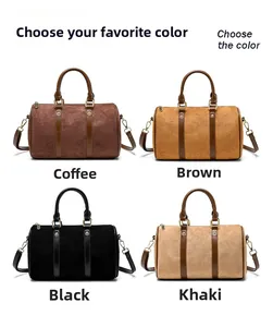 Detail view of large Boston pillow bags in four vintage colors with matte suede finish