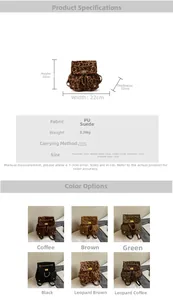 Detaillierte Größentabelle und Farbauswahl für gesteppten Kettenrucksack aus PU-Wildleder