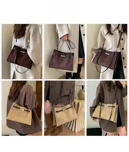 Collage of frosted leather tote bags in dark coffee and beige showing styling options
