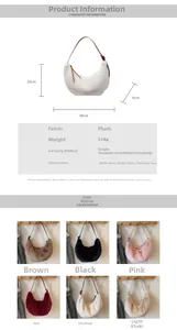 Spécifications de taille du sac hobo en fausse fourrure avec options de couleur et mesures
