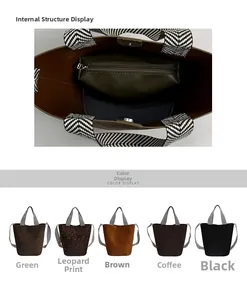 Detail of suede bucket bag interior and five colors with woven herringbone handles