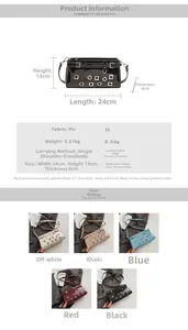 Detailed size chart and multi-color options for the rivet studded PU leather shoulder bag