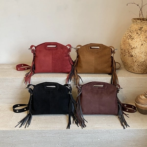 Damen Wildleder Fransen Umhängetasche Retro Crossbody Handtasche Mit Quasten Dekor Verstellbarem Gurt Lässig Tote