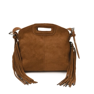 Vintage Umhängetasche aus braunem Wildleder mit langen Fransen und Tragegriff