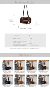 Detailed size parameters and color options for this vintage suede hobo bag with dimensions