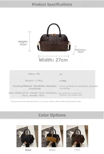 Detailed view of bag dimensions and colors for this minimalist PU leather shoulder bag
