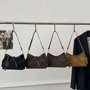 Minimalist autumn suede shoulder bags in four colors with contrast stitching details