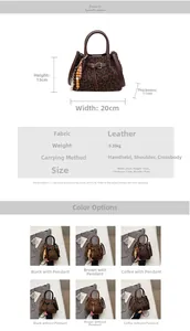 Size chart for suede bucket bag showing 20x13x11cm dimensions and versatile carry modes