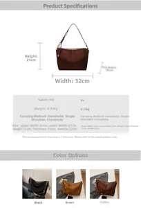 Size chart showing 32x21x10cm dimensions for the retro faux suede shoulder bag