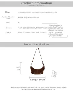 Guide des tailles du sac croissant rétro en PU avec dimensions de 30 cm par 12 cm