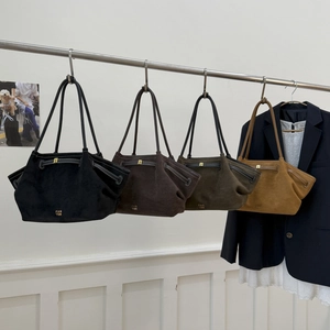 Vintage matte leather tote bag in four colors with gold logo and long shoulder strap