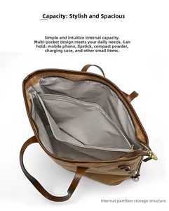 Interior view of leopard print tote bag showing multi-compartment storage and zipper pocket