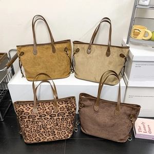 Faux suede underarm tote bags in solid colors and leopard print with large capacity