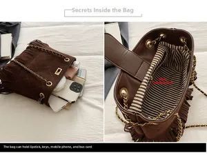 Close-up of quilted bucket bag interior showing spacious storage for daily essentials