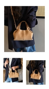 Détails du sac nuage en daim marron avec bandoulière réglable et surpiqûres fines