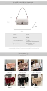 Size chart and color display of minimalist plush rectangular shoulder bag for women