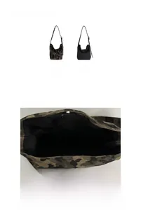 Detail view of large canvas bucket bag interior with zipper closure and fabric lining