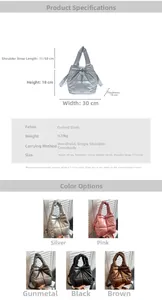 Detailed size specifications and color options for the quilted oxford crossbody bag
