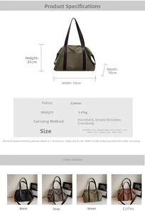 Detail view of large canvas tote bag showing dimensions and durable material texture