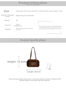 Detailed size specifications and dimensions for the vintage PU leather baguette bag