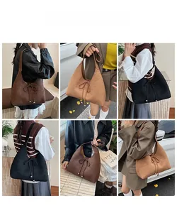 Detailed views of French vintage frosted tote bag in brown, coffee, and black colors