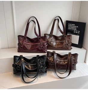 Detailed comparison of vintage tote bags in burgundy, black, coffee, and brown leather