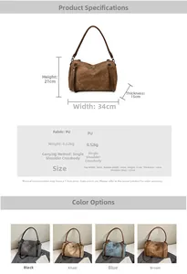 Detailed size chart and parameter list for vintage PU leather shoulder and crossbody bag