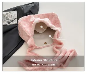 Internal view of pink plush tote showing the main compartment and mobile phone pocket