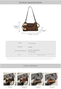 Detailed size specifications for the vintage leopard print PU suede shoulder bag