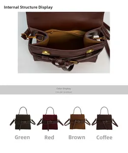 Primer plano del bolsillo interno con cremallera y cuatro colores del bolso de moda