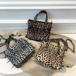 Chic leopard print handbags with metal spikes and cross detail in three colors