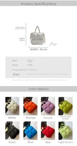 Détails du sac matelassé en tissu Oxford avec dimensions et huit options de couleurs