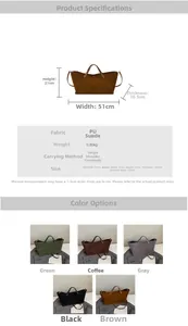 Detailed size specifications and material display of the large matte PU leather tote bag