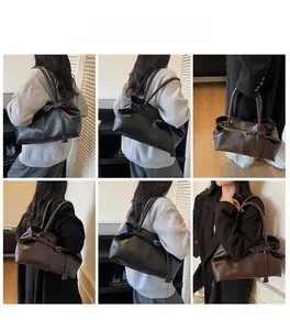 Vue détaillée du grand sac cabas en similicuir avec boucle réglable en format 6 photos