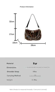 Spécifications de taille du sac bandoulière en peluche léopard avec chaînes argent