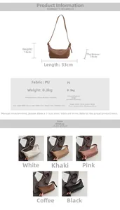 Detailed dimension chart for the pleated vintage hobo bag showing size and color options