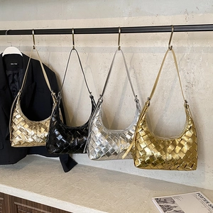 Gewebte Hobo Tasche Metallic PU Leder Unterarm Schultertasche Chic Intrecciato Minimalistisch Für Damen Alltagstasche