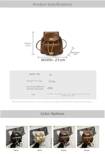 Größentabelle und Materialdetails für den Vintage-PU-Lederrucksack mit Kette