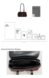 Internal structure of the brown suede handbag showing dual zipper compartments and high capacity