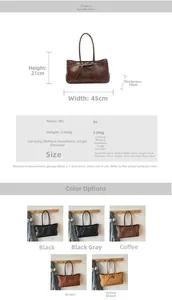 Detailed size parameters and five-color display of the retro PU leather tote bag