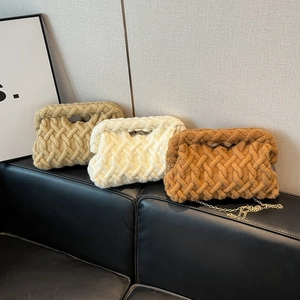 Sac Bandoulière En Grosse Maille Texture Tissée Avec Chaîne En Métal Doré Épaule Main Mode Polyvalent Pour Femmes
