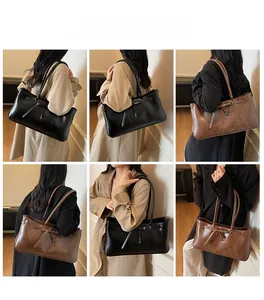 Collage of black and brown tote bags showing shoulder and underarm styling