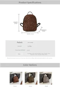 Detaillierte Größenangaben und Farboptionen für den PU-Lederrucksack mit Leoprint