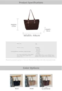 Detailed size specifications for the vintage PU leather tote bag with product dimensions