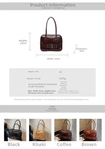 Detailed size specifications and color options for the vintage PU leather tote bag