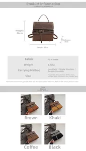 Detailed size chart for the retro PU and suede contrast backpack with dimensions