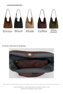 Macro view of interior zipper pocket and magnetic closure of suede large hobo tote bag